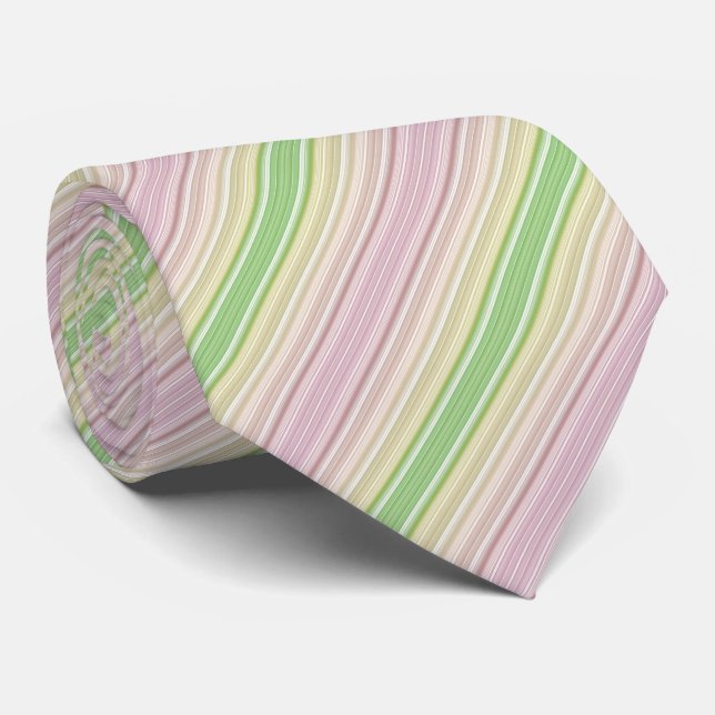 Cravate Bandes vert violet rose jaune (Roulé)