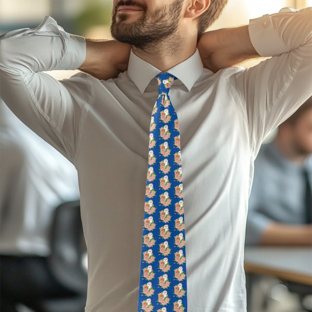 Cravate Barne Chouette Fleurs roses Bleu (Créateur téléchargé)