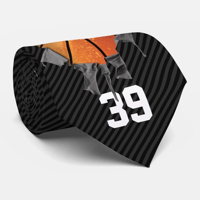 Cravate Basket-ball déchiré (noir/personnalisé) (Roulé)