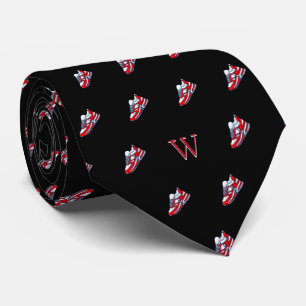 Cravate Basket blanc rouge Collecteur Monogramme noir init