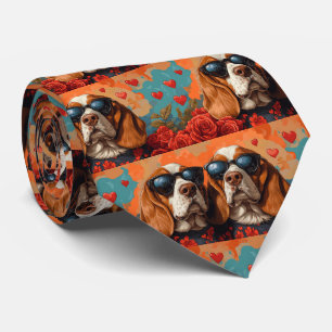 Cravate Basset Hound aux roses de la Saint-Valentin 