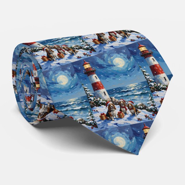 Cravate Basset Hound Christmas Lighthouse Holiday (Roulé)