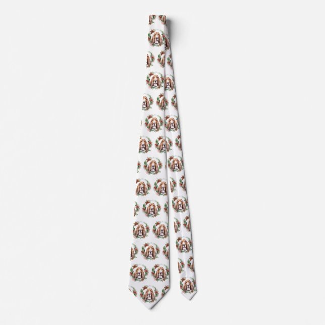 Cravate Basset Hound Festive Wreath de Noël Pup (Devant)