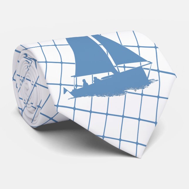 Cravate Bateau à voile sur Blue Check Necktie (Roulé)