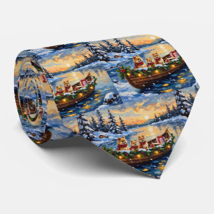 Cravate Bateau de Noël du Poméranien pour les Fêtes