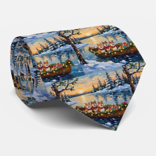 Cravate Bateau de Noël Shiba Inu pour les Fêtes