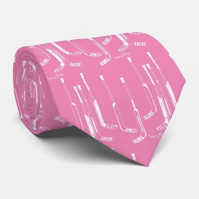 Cravate Bâtons de gardien de hockey rose (Roulé)