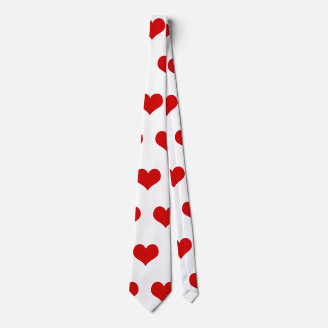 Cravate Beau coeur rouge imprimé blanc (Devant)