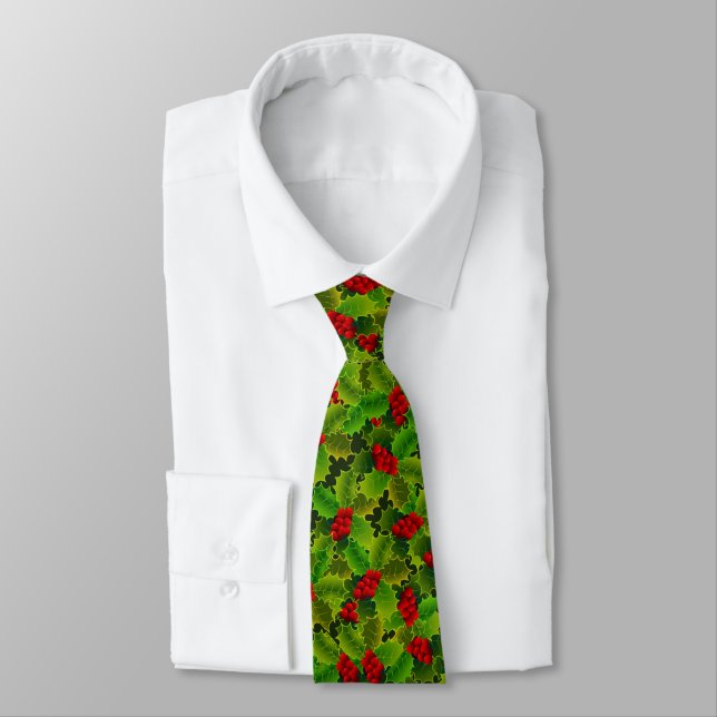 Cravate Beau Noël de Green Holly et Red Berries (Attaché)