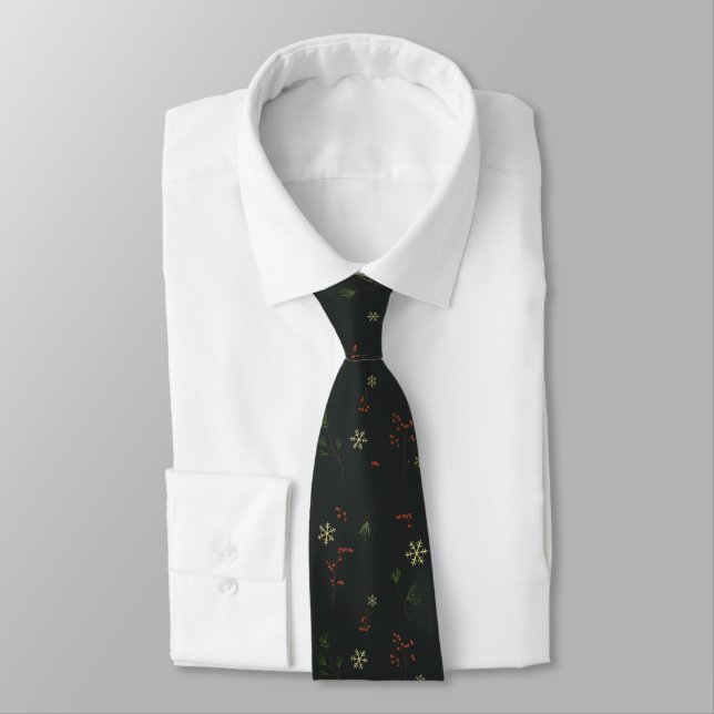 Cravate Beau Noir avec un design de Noël minimal (Attaché)