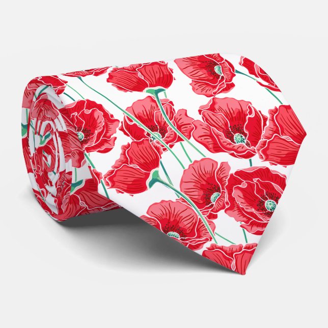 Cravate Beau souvenir Champ floral de pavot rouge (Roulé)