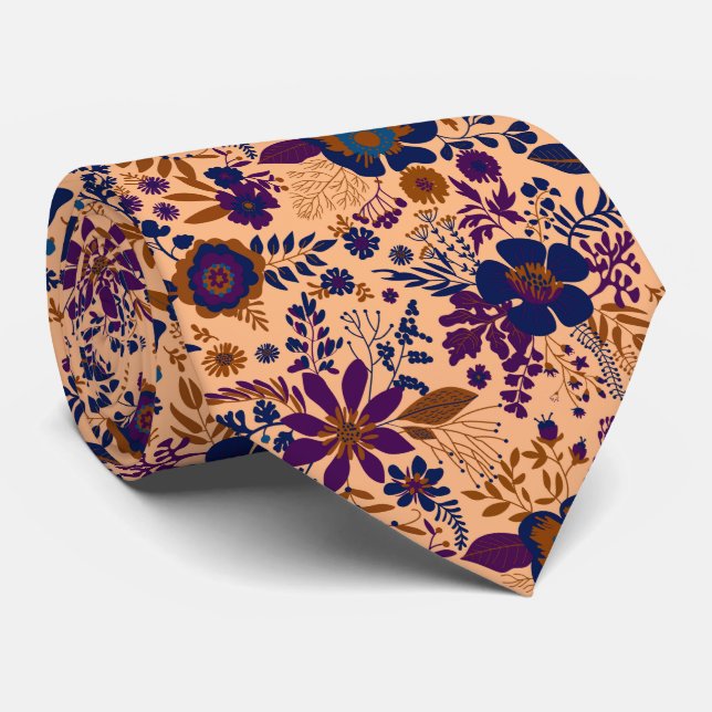 Cravate Beautiful retro style orange pastel floral pattern (Roulé)