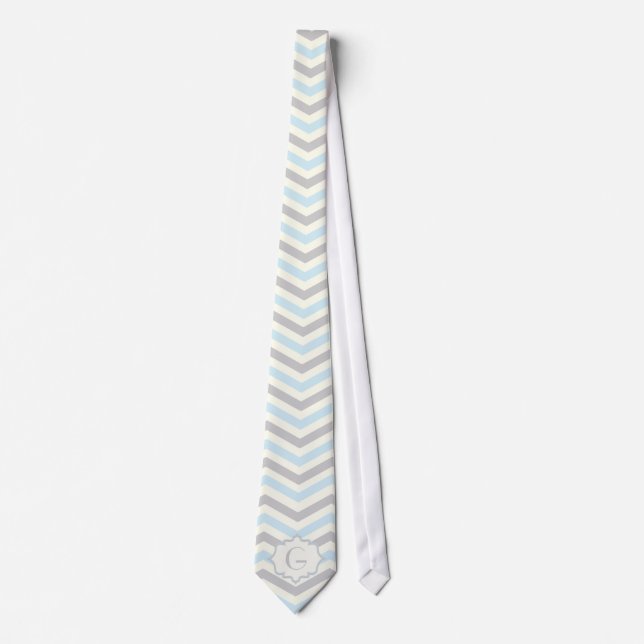 Cravate Bébé bleu moderne, grey, ivory chevron (Devant)
