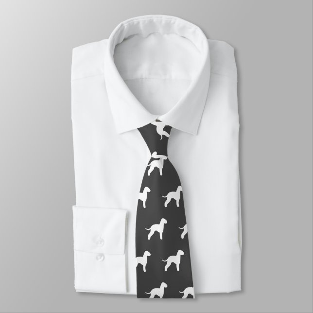 Cravate Bedlington Terrier Chien Silhouettes Motif Gris (Attaché)