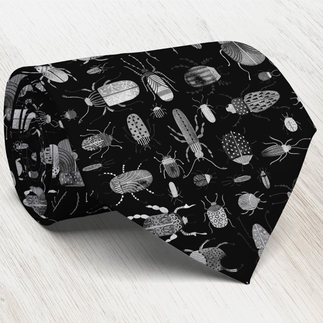 Cravate Beetles and Bugs Black (Watercolor bugs and beetles art tie)