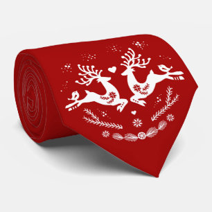 Cravate Belle Fête Scandi Rouge Blanc Noël Cerf