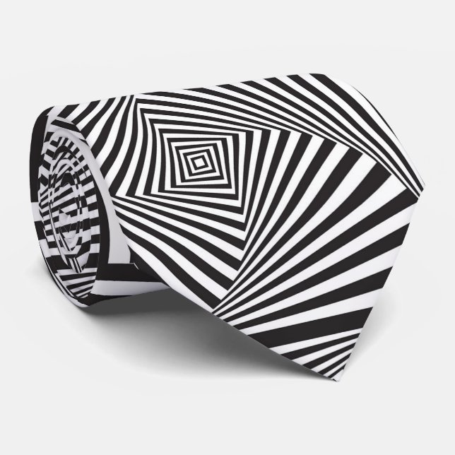 Cravate Belle illusion optique en spirale blanche noire (Roulé)
