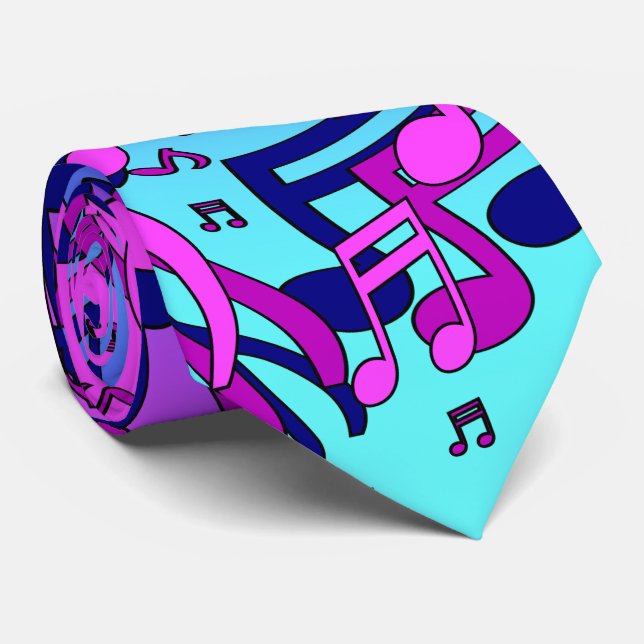 Cravate Belle Musique Notes vives Aqua Blue Purple Pink (Roulé)