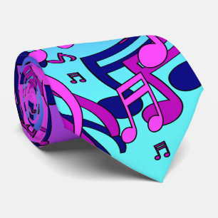 Cravate Belle Musique Notes vives Aqua Blue Purple Pink
