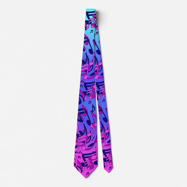 Cravate Belle Musique Notes vives Pink Purple Blue Aqua (Devant)