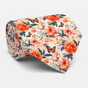 Cravate Belles Papillons Orange Sur Pale Orange