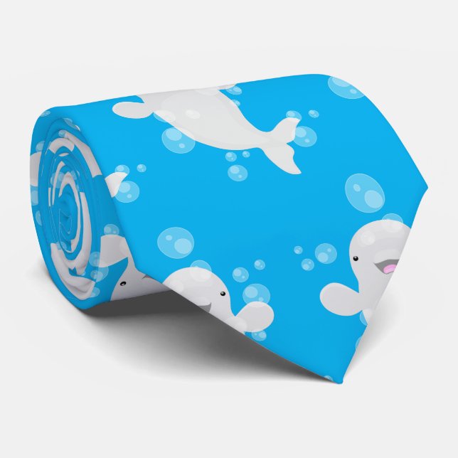 Cravate Béluga mignon bulles dessin de dessin animé (Roulé)