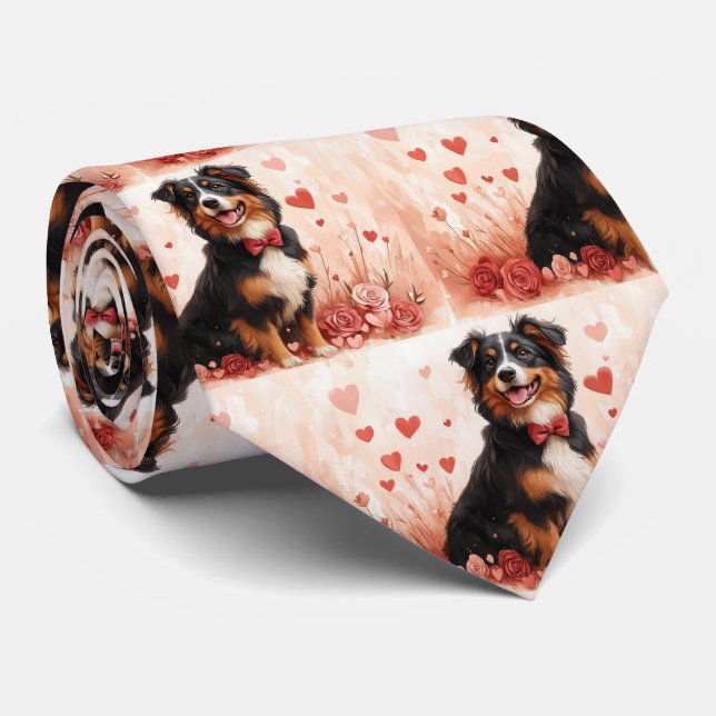 Cravate Berger Australien avec des Roses - Saint-Valentin  (Roulé)