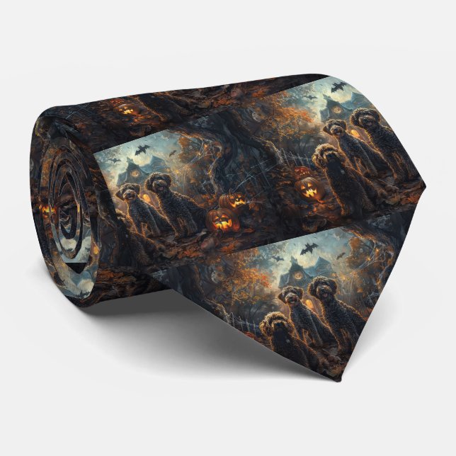 Cravate Bernedoodle Halloween nuit chien délice (Roulé)