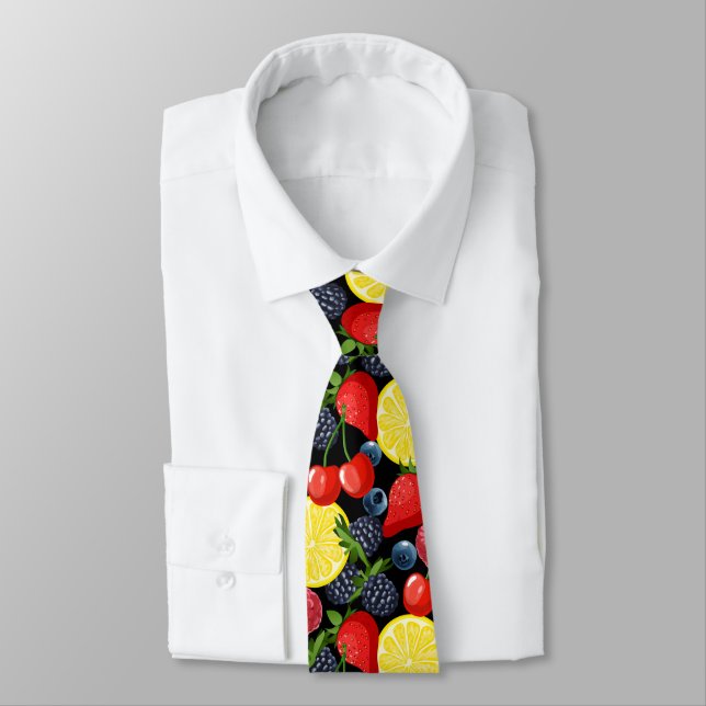 Cravate Berries & Citrus Pattern Men’s Necktie (Attaché)
