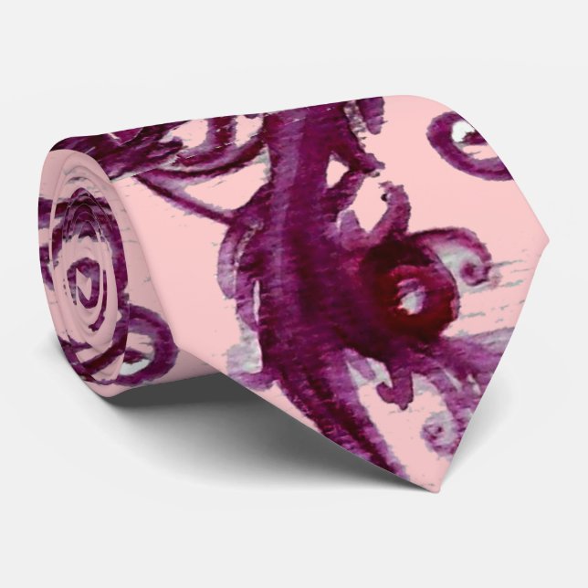 Cravate BERRIES MAGIQUES Imaginaire Rose Violet Floral (Roulé)