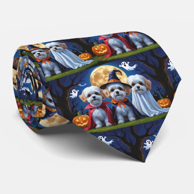 Cravate Bichon Frise Chiens Citrouille Halloween Funny (Roulé)