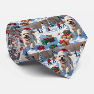 Cravate Bichon Frise Scène de Noël Festive dans la Neige