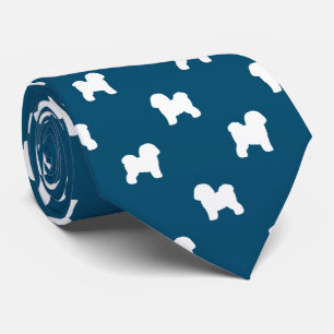 Cravate Bichon Frise Silhouettes Pattern Blue and White