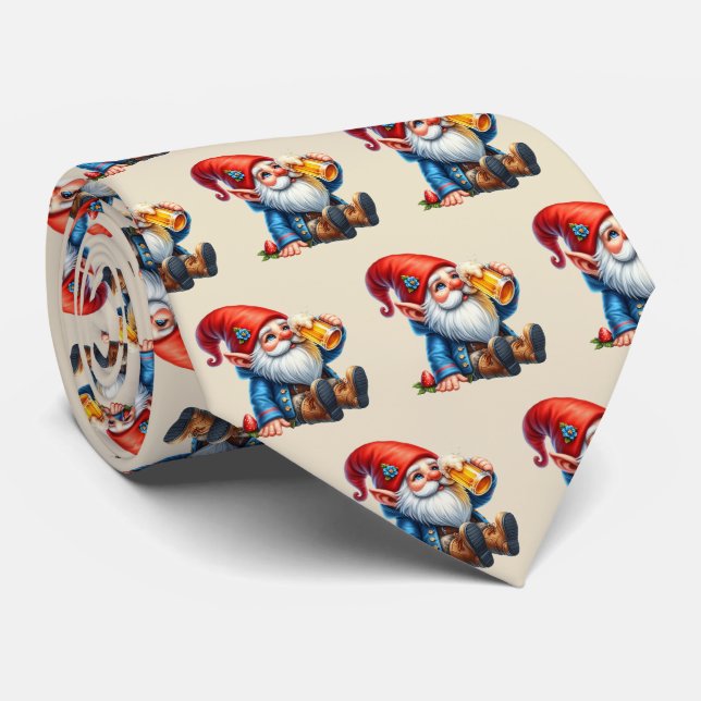 Cravate Bière cool carrelée gnome motif (Roulé)