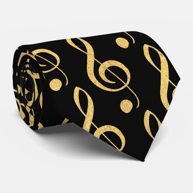 Cravate Black and Gold Musical Treble Clef (Roulé)