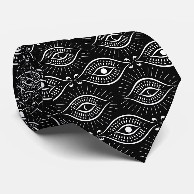 Cravate Black and white evil eye pattern (Roulé)