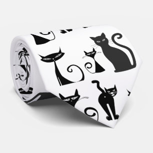 Cravate Black and White Pattern with Funny Looking Cats
