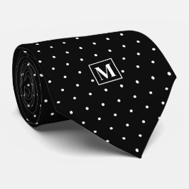 Cravate Black and White Polka Dot Pattern Monogram