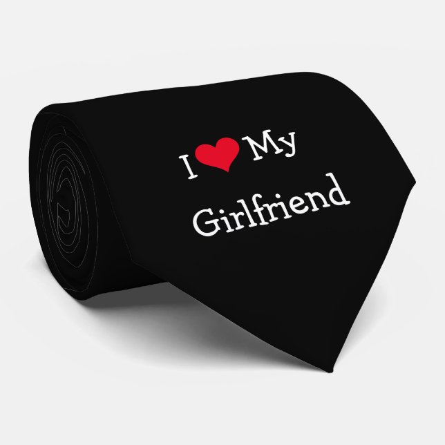 Cravate Black and White Red Heart I Love My Girlfriend (Roulé)