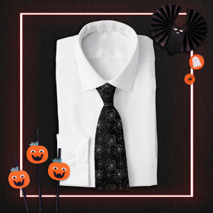 Cravate Black and White Spider Webs Halloween Motif