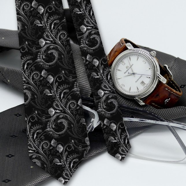 Cravate Black Floral Paisley Motif (Créateur téléchargé)