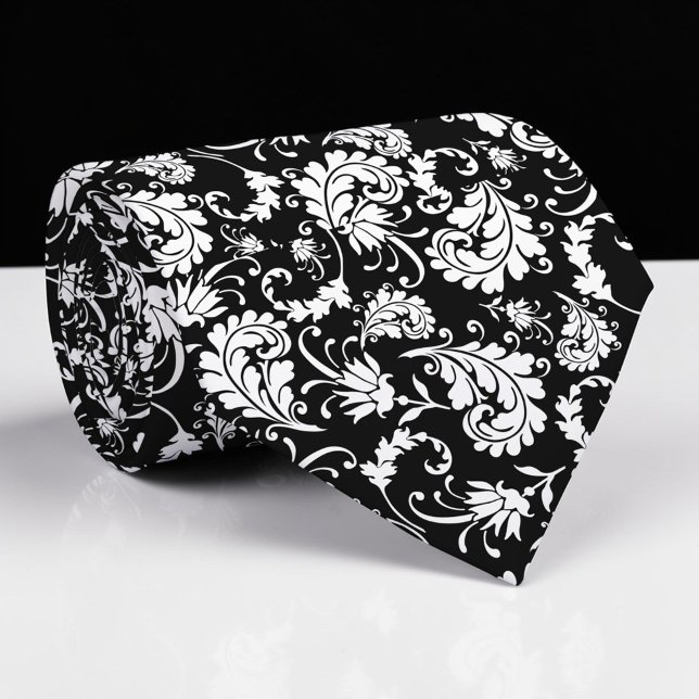Cravate Black Floral Pattern Custom Necktie (Créateur téléchargé)