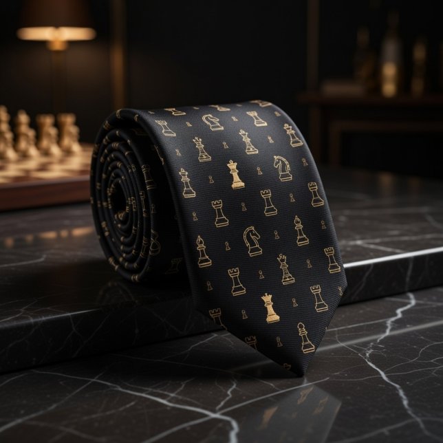 Cravate Black Gold Chess (Créateur téléchargé)