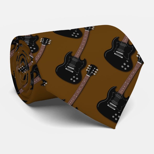 Cravate Black Guitares sur musicien Brown Membre de bande (Roulé)