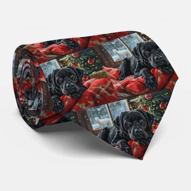 Cravate Black Labrador Chien Festive de Noël (Roulé)