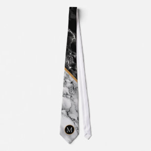 Cravate Black & Marbre blanc Stone tendance - Ajouter votr