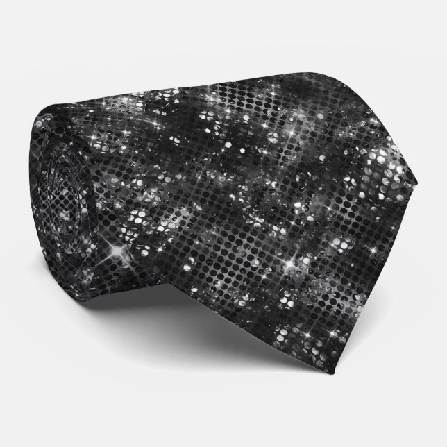 Cravate Black White Glitter Shiny Sparkle Glam Disco (Roulé)