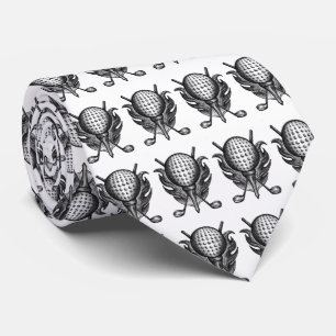 Cravate Black White Golf Ball Tee Clubs Golfer Cadeau Crav