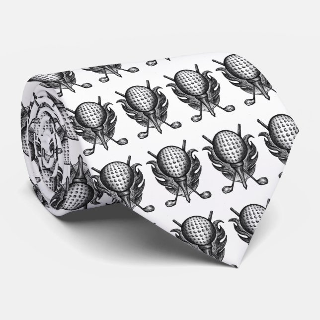 Cravate Black White Golf Ball Tee Clubs Golfer Cadeau Crav (Roulé)
