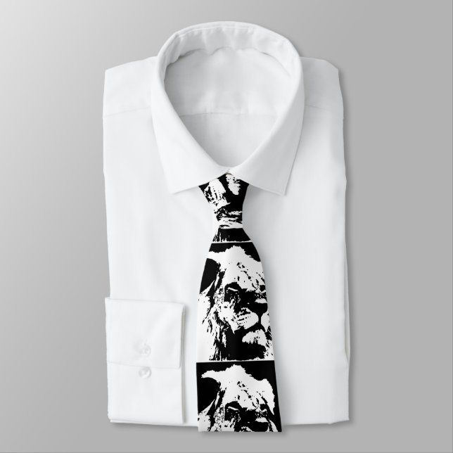 Cravate Black & white lion pop art (Attaché)